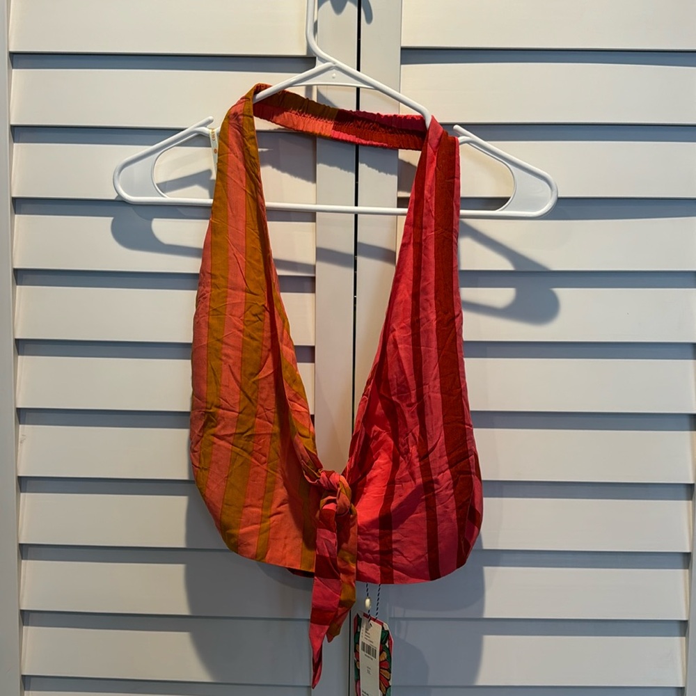 FARM Rio for Anthropologie NWT Pink Combo Cropped Top with smocked back. - Picture 2 of 11